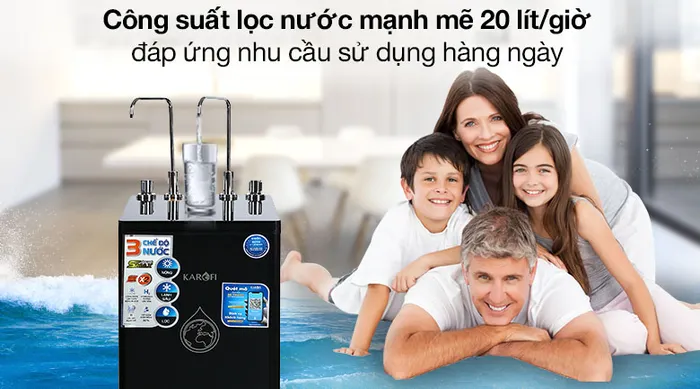 Công suất lọc nước 20 lít/giờ - Máy lọc nước RO nóng lạnh Karofi KAD-D66 11 lõi