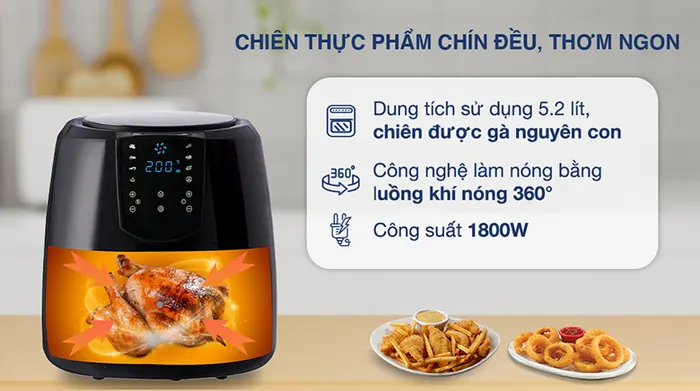 Nồi chiên không dầu Lock&Lock EJF357BLK 5.2 lít - Công nghệ, công suất