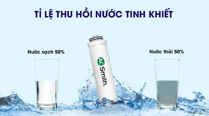 Tỉ lệ lọc thải 50:50 - Máy lọc nước RO Aosmith E3