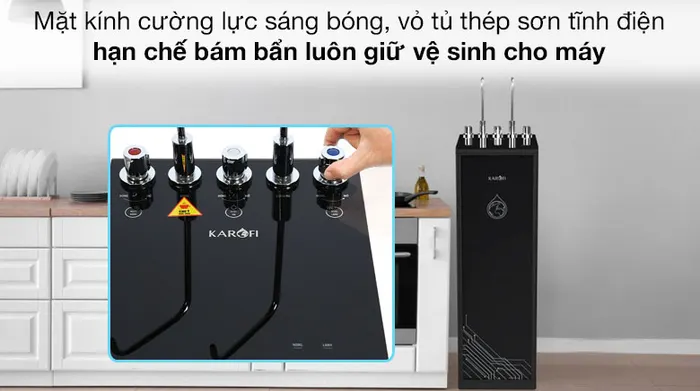Mặt kính cường lực - Máy lọc nước RO nóng lạnh Karofi KAD-D66 11 lõi