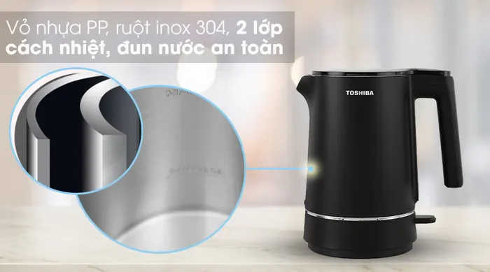 Bình đun siêu tốc Toshiba 1.5 lít KT-15DS1NV - Chất liệu tốt