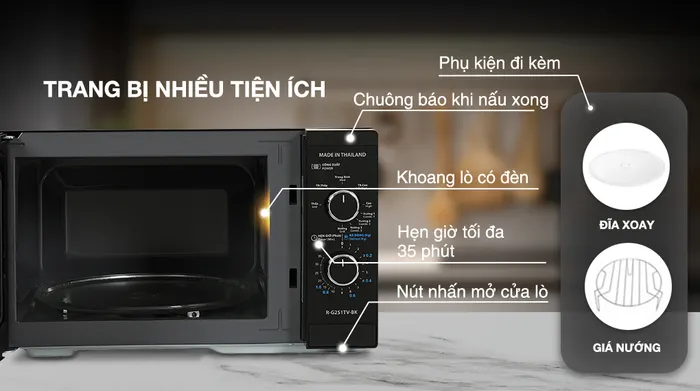 Lò vi sóng có nướng Sharp R-G251TV-BK 25 lít - Tiện ích