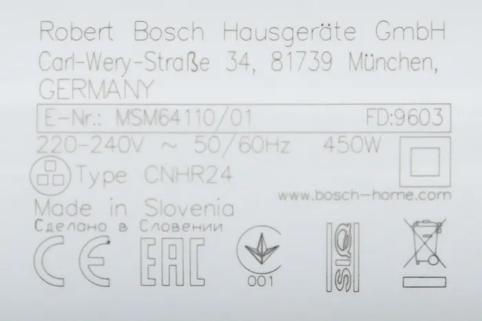 Công suất - Máy xay cầm tay Bosch MSM64110 450W