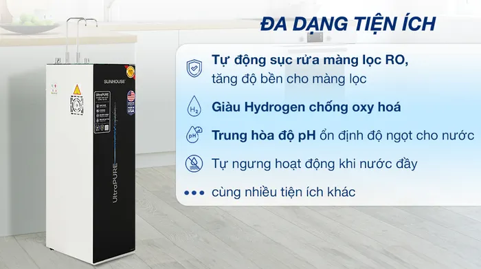 Máy lọc nước RO nóng nguội lạnh Sunhouse UltraPURE SHA76210KL 10 lõi - Tiện ích