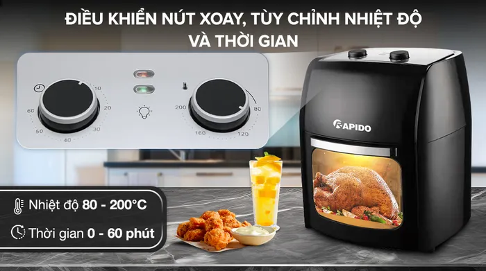 Lò chiên không dầu Rapido RAF-12M1 12 lít - Điều khiển 