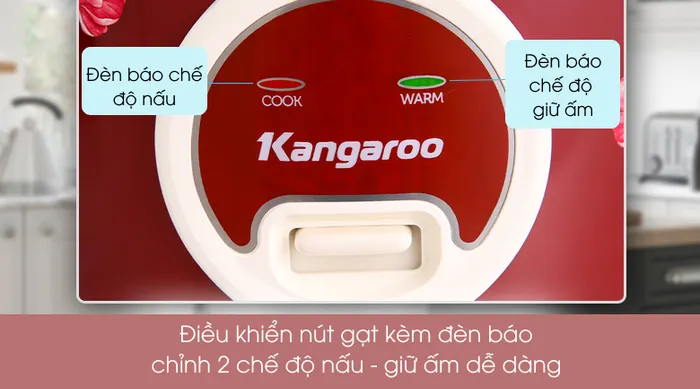 Nồi cơm nắp gài Kangaroo KG378H 1.8 lít - Điều khiển nút gạt tùy chỉnh chức năng nấu - hâm nóng dễ dàng
