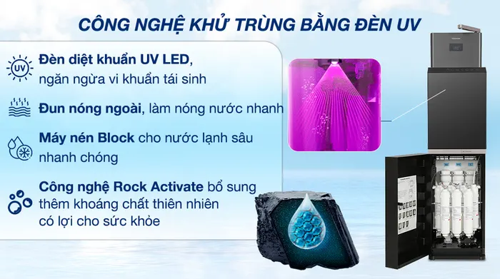Máy lọc nước RO nóng nguội lạnh Toshiba TWP-W2398SVN(M) 10 lõi - Đèn diệt khuẩn UV