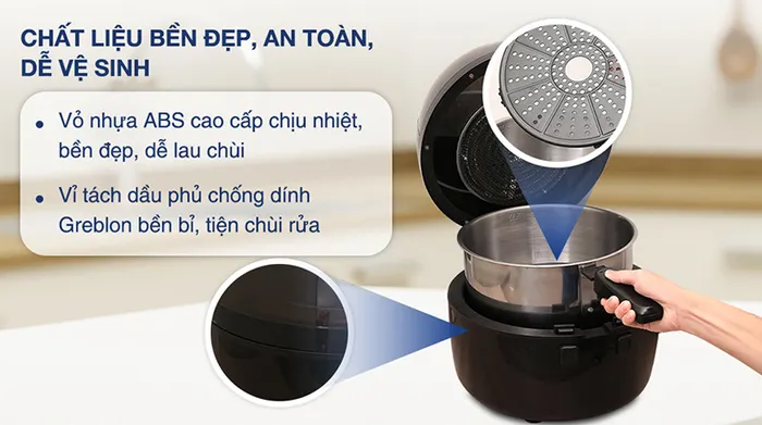 Nồi chiên không dầu Rapido RAF6.5M2 6.5 lít - Chất liệu