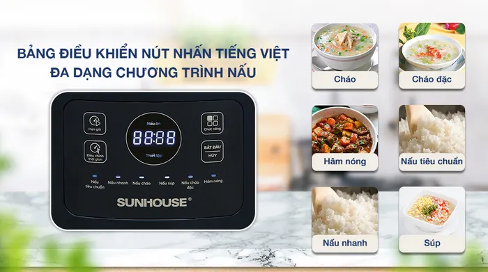 Nồi cơm điện tử Sunhouse 1 lít SHD8802 - Bảng điều khiển