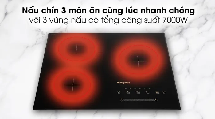 Bếp từ ba vùng nấu kangaroo KG836i - 3 vùng nấu hoạt động với tổng công suất 7000W mạnh mẽ