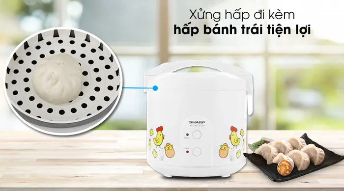 Nồi cơm điện nắp gài Sharp 1.8 lít KS-183TJV-CH - Có xứng hấp tiện hấp rau củ