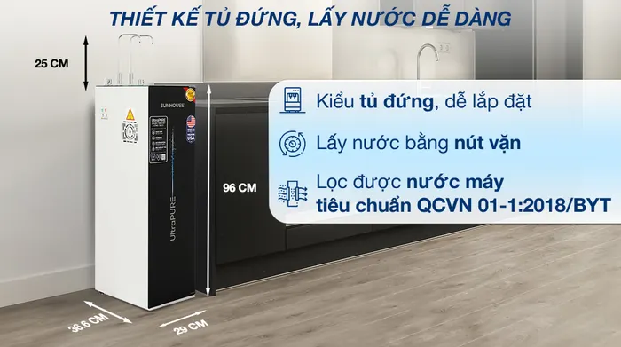 Máy lọc nước RO nóng nguội lạnh Sunhouse UltraPURE SHA76210KL 10 lõi - Thiết kế