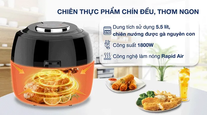 Nồi chiên không dầu Kangaroo KG65AF 5.5 lít - Dung tích, công suất, công nghệ