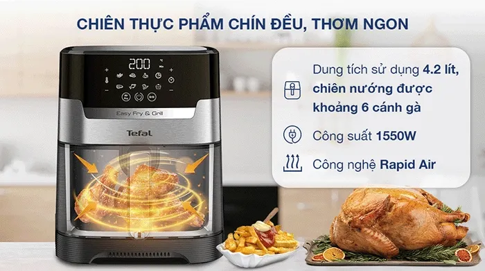 Nồi chiên không dầu Tefal EY505D15 - Công nghệ, công suất