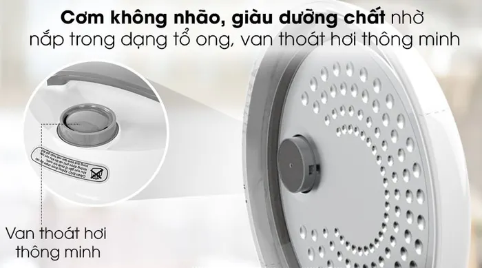 Nồi cơm nắp gài Sunhouse 1.8 lít SHD8603 - Nắp trong dạng tổ ong ngăn hơi nước rơi ngược vào cơm, giữ cơm nóng ngon, hạn chế thiu nhão