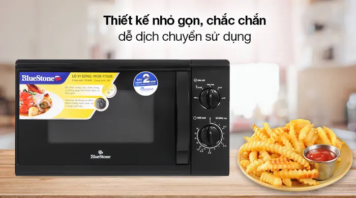 Lò vi sóng Bluestone MOB-7708B 20 lít - Thiết kế lò vi sóng nhỏ gọn, màu đen tối giản, sang trọng