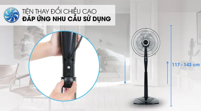 Chiều cao thay đổi linh hoạt - Quạt đứng Sharp PJ-S40RV-DG