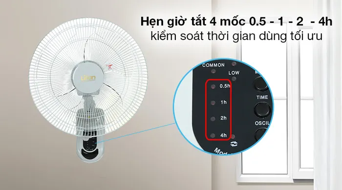 Quạt treo Lifan TE-1688 xám trắng - Hẹn giờ tắt 4 mốc 0.5 - 1 - 2  - 4h