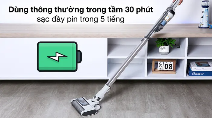 Máy hút bụi không dây Philips XC4201/01 - Sử dụng pin sạc 2500 mAh cho thời gian dùng thông thường khoảng 30 phút