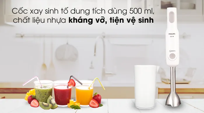 Máy xay sinh tố cầm tay Philips HR2537 - Cốc xay sinh tố dùng thực tế 500 ml