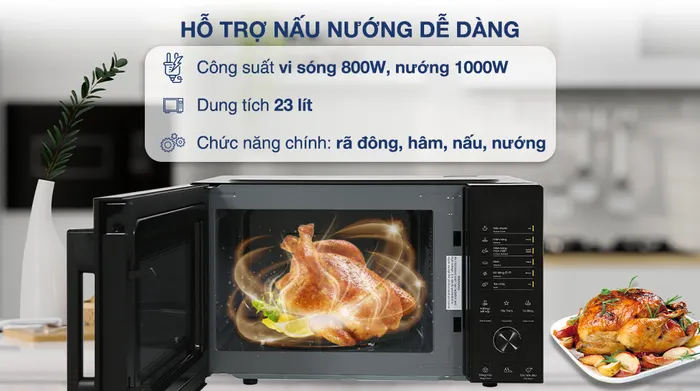 Lò vi sóng có nướng Electrolux EMG23D22B 23 lít - Công suất, dung tích, chức năng chính