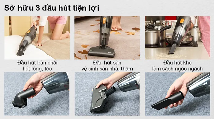 Máy hút bụi cầm tay Deerma DX115C - Sở hữu 3 đầu hút tiện lợi, thích hợp cho từng nhu cầu người dùng 