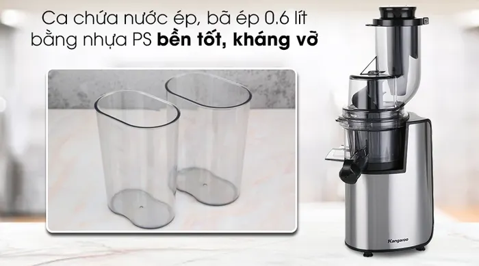 Máy ép chậm Kangaroo KG1B6 - Ca chứa nước ép bằng nhựa PS bền tốt