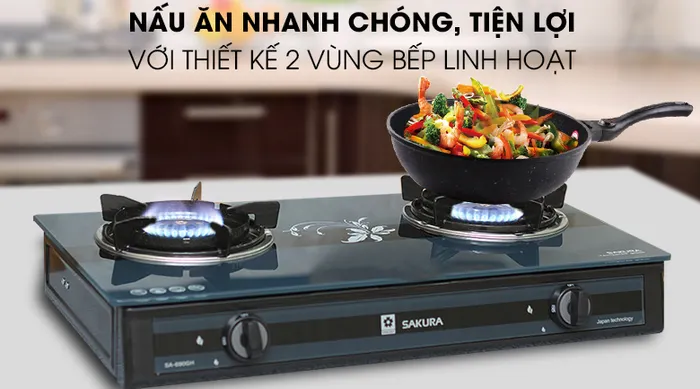 Bếp ga đôi Sakura SA-690GH nấu 2 món