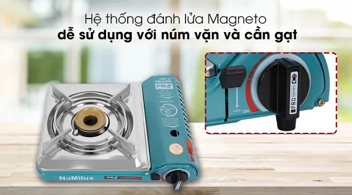 Bếp gas mini Namilux NH-P3031PS - Đánh lửa Magneto cơ học cho tia lửa nhanh