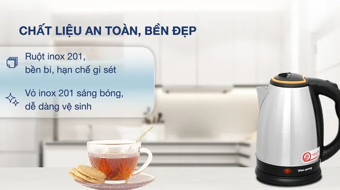 Bình đun siêu tốc Điện Quang 1.8 lít ĐQ EKT06 1518 BL - Chất liệu