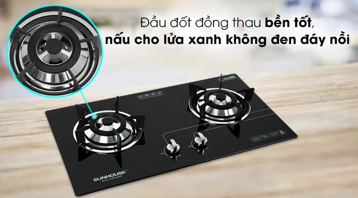 Bếp ga âm Sunhouse SHB5546MT - Đầu đốt bằng đồng thau không bị biến dạng dưới nhiệt độ cao