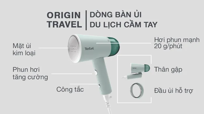 Bàn ủi hơi nước cầm tay Tefal DT1034E1 1200W - Dòng bàn ủi du lịch cầm tay