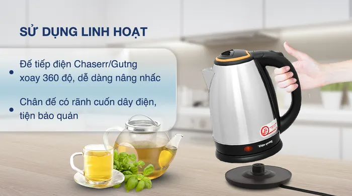 Bình đun siêu tốc Điện Quang 1.8 lít ĐQ EKT06 1518 BL - Đế tiếp điện