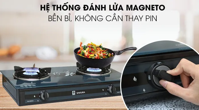 Bếp ga đôi Sakura SA-690GH đáng lửa Magneto