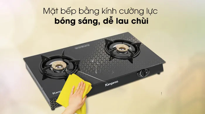 Bếp ga đôi Kangaroo KG8G1C - Mặt kính cường lực bóng sáng
