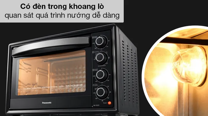 Lò nướng Panasonic NB-H3203KRA 32 lít - Nhìn rõ món ăn bên trong lò mà không cần mở cửa lò nhờ có đèn trong khoang lò