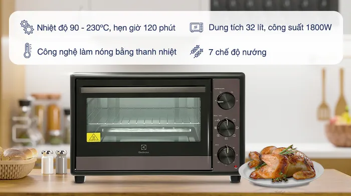 Lò nướng Electrolux EOT3218XG 32 lít - Dung tích, nhiệt độ - Dung tích - Công nghệ
