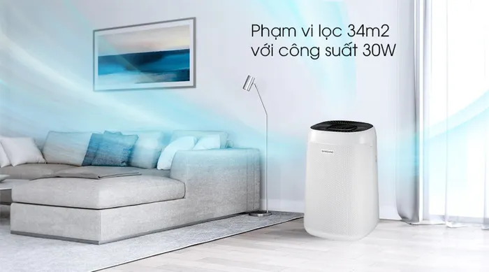 Không gian lọc đến 34 m2 -  Máy lọc không khí Samsung AX34R3020WW/SV