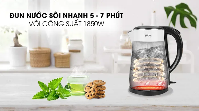 Công suất 1850W - Ấm đun siêu tốc Midea 1.7 lít MK-17DS