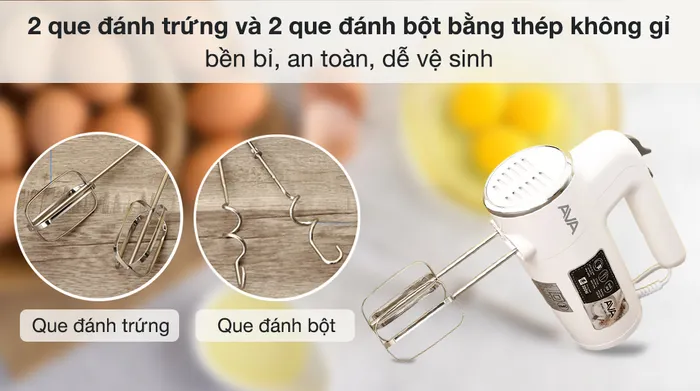 Máy đánh trứng AVA HM9103-GS - Que đánh trứng, trộn bột