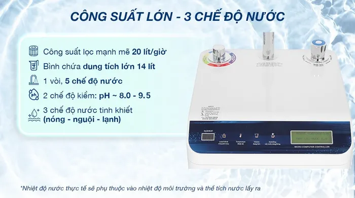 Máy lọc nước RO nóng nguội lạnh Hydrogen ROBOT HydroElite-9X 9 lõi - Công suất mạnh mẽ