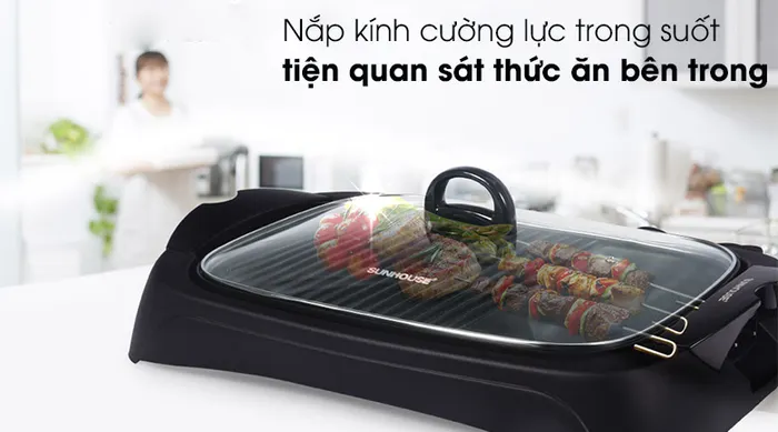 Nắp kính cường lực trong suốt - Bếp nướng điện Sunhouse SHD4602