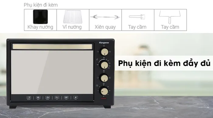 Lò nướng Kangaroo KG5201 52 lít - Lò nướng đi kèm phụ kiện đầy đủ