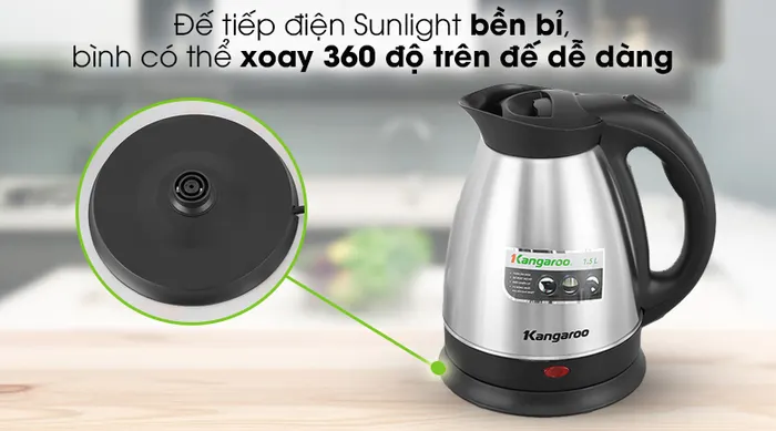Bình đun siêu tốc Kangaroo 1.5 lít KG15SK3 - Đế tiếp điện Sunlight bền bỉ