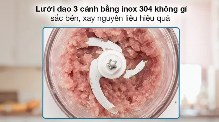 Máy xay thịt đa năng Bear QSJ-B02U2 - Lưỡi dao 3 cánh bằng inox 304 không gỉ, sắc bén cho hiệu quả xay cao
