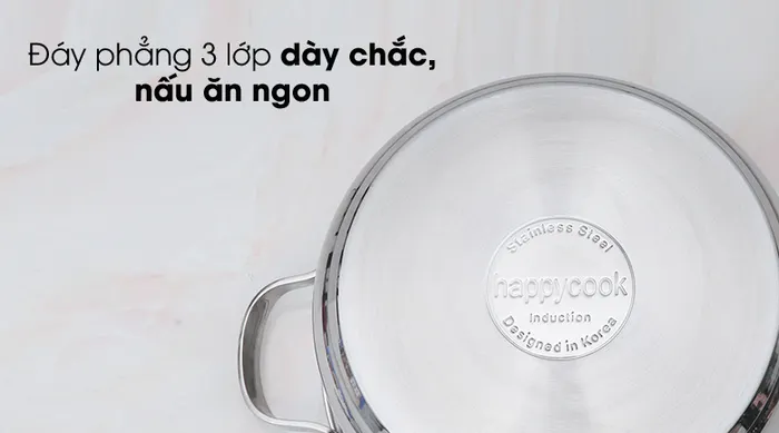 Đáy phẳng - Nồi inox 3 đáy 24cm Happycook N24-NMG