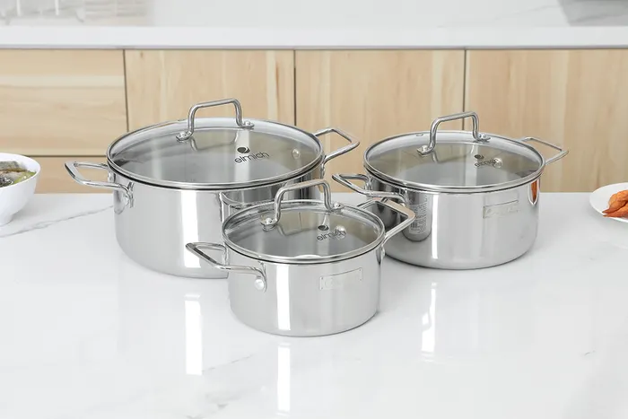 Bộ 3 cái nồi inox 3 đáy nắp kính Elmich Trimax XR EL-3843 - Đường kính