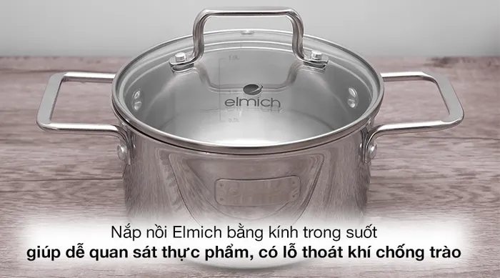 Bộ 3 cái nồi inox 3 đáy nắp kính Elmich Trimax XR EL-3843 - Nắp nồi