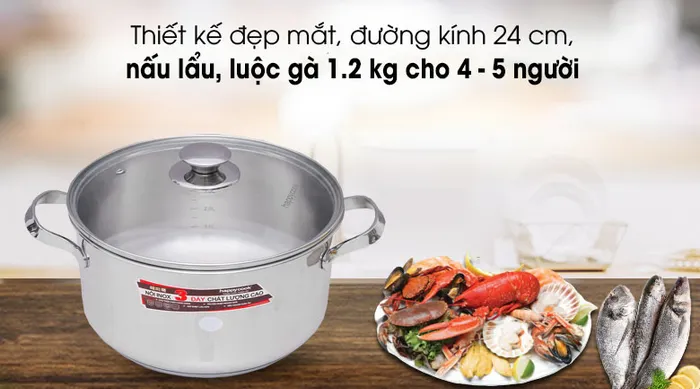Đẹp mắt - Nồi inox 3 đáy 24cm Happycook N24-NMG