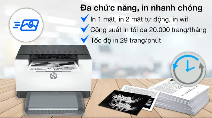 Máy in Laser trắng đen HP LaserJet M211dw/Wifi (9YF83A) - Đáp ứng nhiều nhu cầu in khác nhau với các chức năng in 1 mặt, in 2 mặt tự động, in wifi